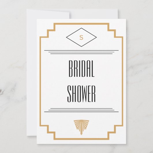 Monogram zwart, goud en witte kunst Deco Bridal Kaart (Achterkant)