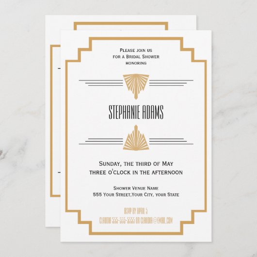 Monogram zwart, goud en witte kunst Deco Bridal Kaart (Voorkant / Achterkant)