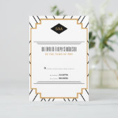 Monogram zwart, goud en witte kunst Deco RSVP (Staand voorkant)
