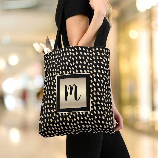 Monogram zwart goud folie script stippen modern bo tote bag