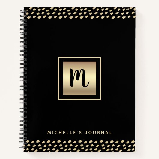 Monogram zwart goud folie script stippen modern ve notitieboek (Voorkant)