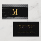 Monogram zwart/goud geborsteld | geplateerde stale visitekaartje (Voorkant / Achterkant)