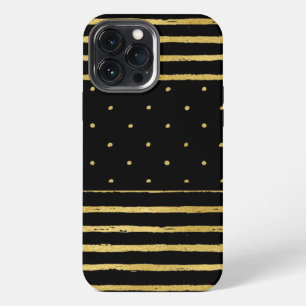 Monogram Zwart Goud Gestreept Stippen iPhone 13 Pro Max Hoesje
