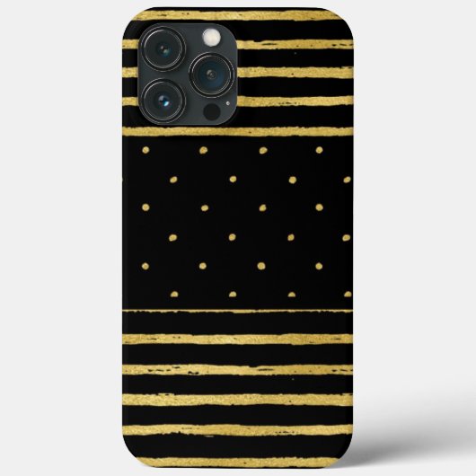 Monogram Zwart Goud Gestreepte Stippen Case-Mate iPhone Case (Achterkant)