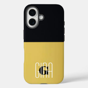 Monogram Zwart & Goud Girly Initiaal iPhone 16 Hoesje