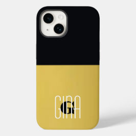 Monogram Zwart Goud & Girly Initiaal Case-Mate iPhone 14 Hoesje