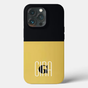 Monogram Zwart Goud & Girly  Initiaal Case-Mate iPhone Case