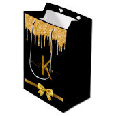 Monogram zwart goud glinster bedank favor medium cadeauzakje (Voorkant Gekanteld)