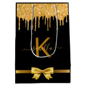 Monogram zwart goud glinster bedank favor medium cadeauzakje (Achterkant)