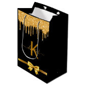Monogram zwart goud glitter bedankt voor je gunst medium cadeauzakje (Voorkant Gekanteld)
