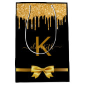 Monogram zwart goud glitter bedankt voor je gunst medium cadeauzakje (Voorkant)