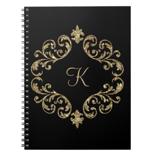 Monogram Zwart Goud Glitter Dagboek Notitieboek (Voorkant)