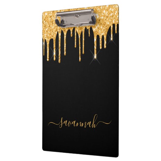 Monogram zwart goud glitter moderne scriptnaam klembord (Links)