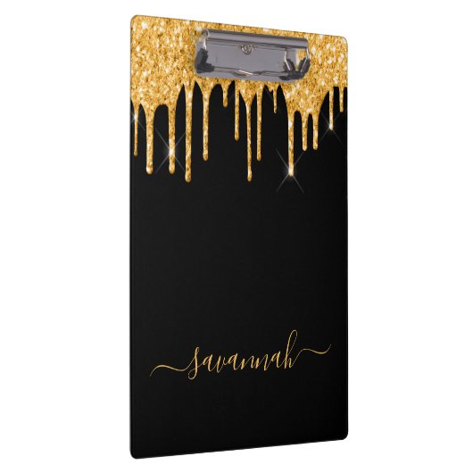 Monogram zwart goud glitter moderne scriptnaam klembord (Rechts)
