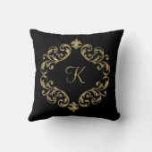 Monogram Zwart Goud Glitter Trend Chic Stijlvol Kussen (Achterkant)