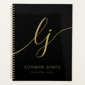 Monogram Zwart Goud Kalligrafie Initialen Bedrijf Planner (Voorkant)