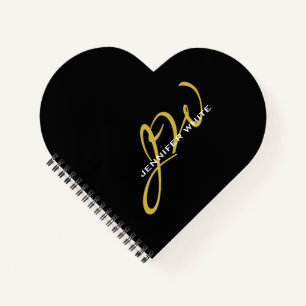 Monogram Zwart Goud Kleur Eenvoudig Modern Eigen N Notitieboek