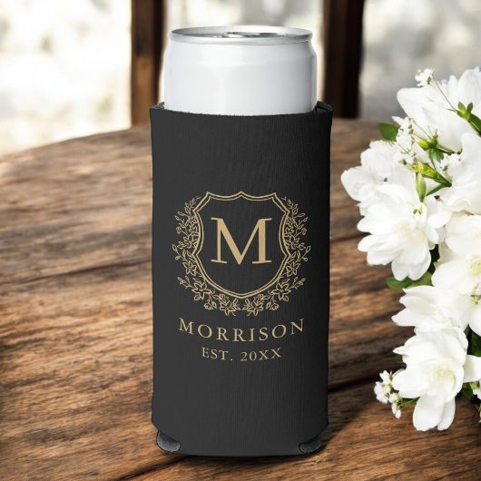 Monogram Zwart Goud Kreeft Botanische Huwelijk Seltzer Blikjeskoeler
