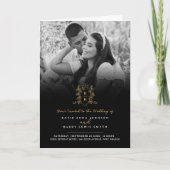 Monogram zwart goud kroon bruiloft maaltijd optie  (Voorkant)