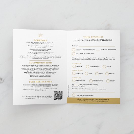 Monogram zwart goud kroon bruiloft maaltijd optie  (Binnen)