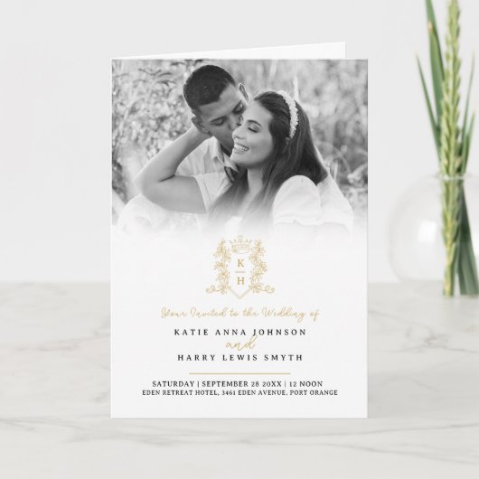 Monogram zwart goud kroon bruiloft maaltijd optie  (Voorkant)