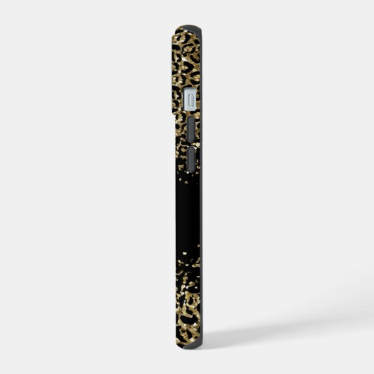 Monogram Zwart Goud Luipaard Print Stijlvol Chique iPhone 15 Case (Linkerkant)