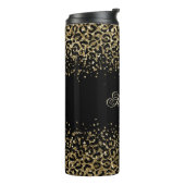 Monogram Zwart Goud Luipaardprint Glitter Overlay Thermosbeker (Gedraaid links)