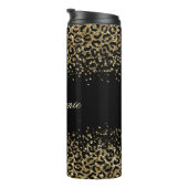 Monogram Zwart Goud Luipaardprint Glitter Overlay Thermosbeker (Geroteerd rechts)
