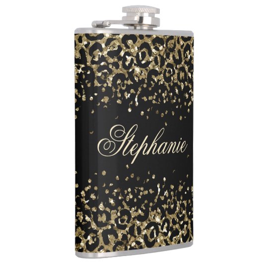 Monogram Zwart Goud Luipaardprint Glitter Trendy Heupfles (Rechts)