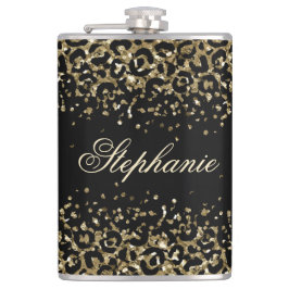 Monogram Zwart Goud Luipaardprint Glitter Trendy Heupfles