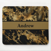 Monogram Zwart Goud Marmer Agate Modern Trendy Muismat (Voorkant)