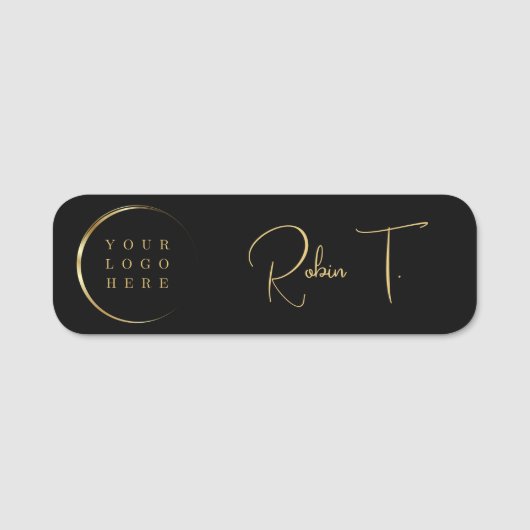 Monogram Zwart Goud Modern Elegant Business Logo Naamplaatje (Voorkant)