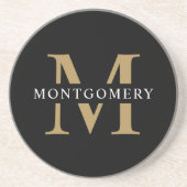 Monogram Zwart Goud Modern Minimaal Zandsteen Onderzetter (Voorkant)