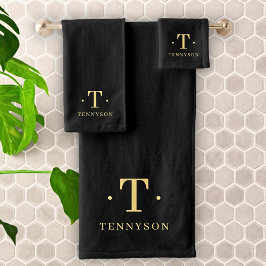 Monogram Zwart Goud Modern Minimalistisch Elegant Bad Handdoek
