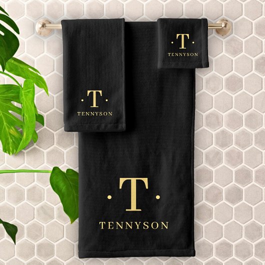 Monogram Zwart Goud Modern Minimalistisch Elegant Bad Handdoek