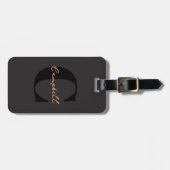 Monogram Zwart Goud Modern Minimalistisch Elegant Bagagelabel (Voorkant horizontaal)