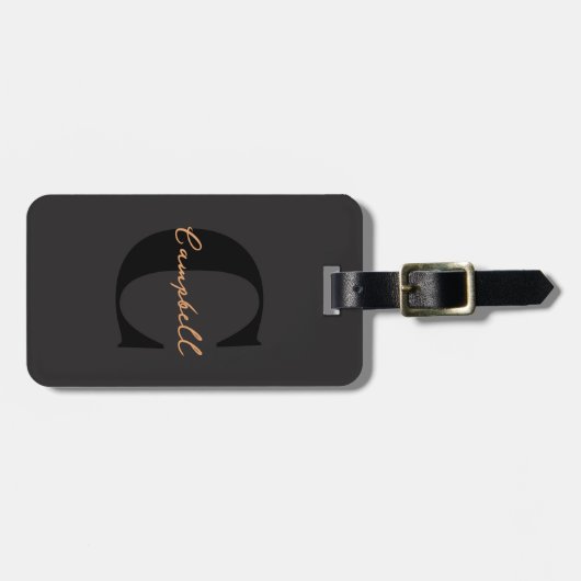 Monogram Zwart Goud Modern Minimalistisch Elegant Bagagelabel (Voorkant horizontaal)