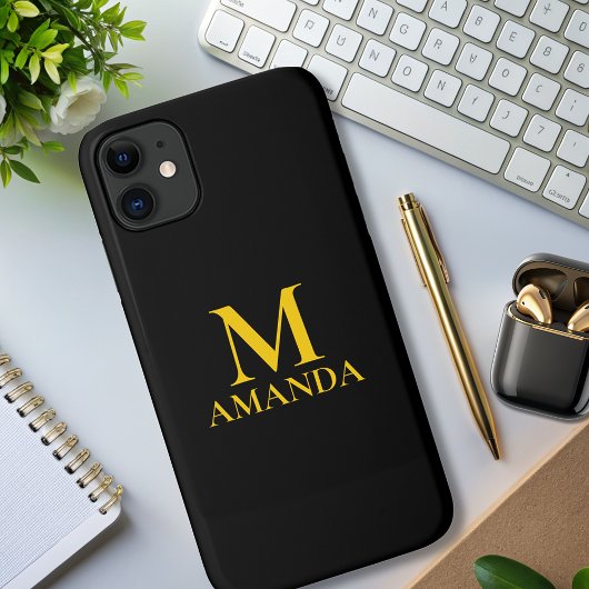 Monogram zwart goud modern minimalistisch elegant Case-Mate iPhone case