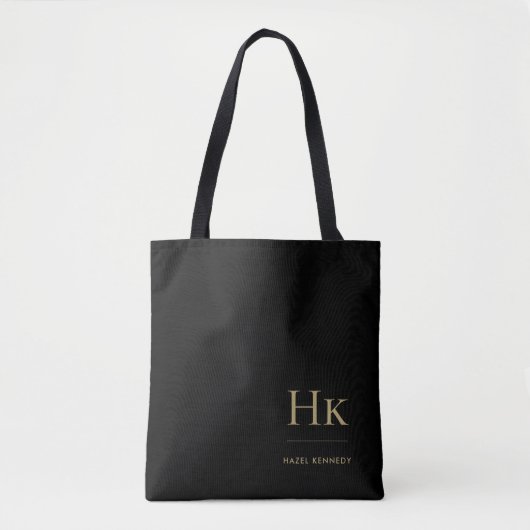 Monogram Zwart Goud Modern Minimalistisch Elegant  Tote Bag (Voorkant)