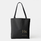 Monogram Zwart Goud Modern Minimalistisch Elegant  Tote Bag (Achterkant)