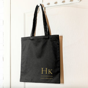 Monogram Zwart Goud Modern Minimalistisch Elegant Tote Bag