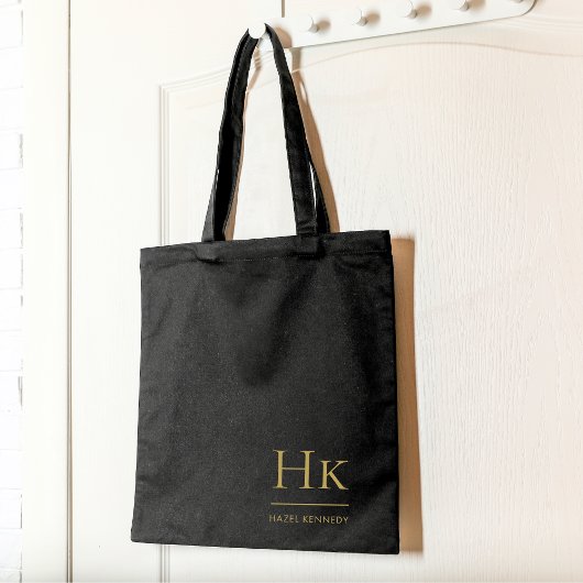 Monogram Zwart Goud Modern Minimalistisch Elegant  Tote Bag