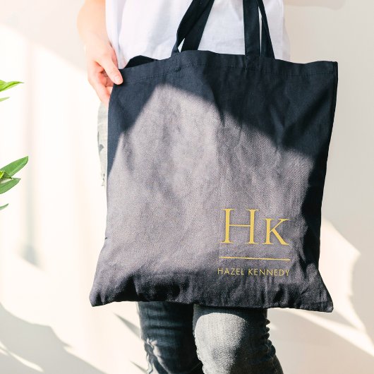 Monogram Zwart Goud Modern Minimalistisch Elegant Tote Bag