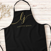 Monogram Zwart Goud Moderne Minimale Kalligrafie Schort
