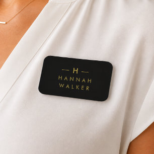 Monogram Zwart Goud   Moderne Minimalistische Eleg Naamplaatje