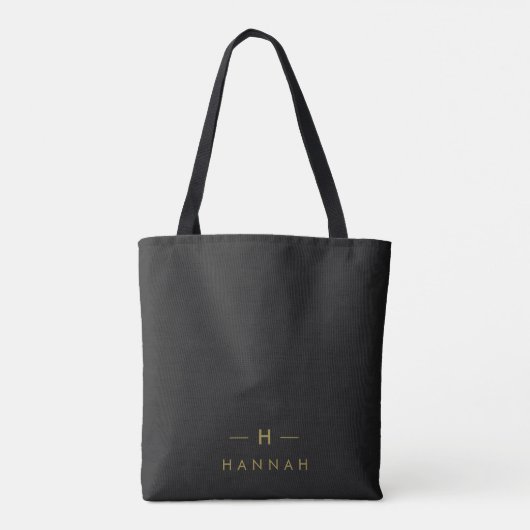 Monogram Zwart Goud | Moderne Minimalistische Eleg Tote Bag (Achterkant)