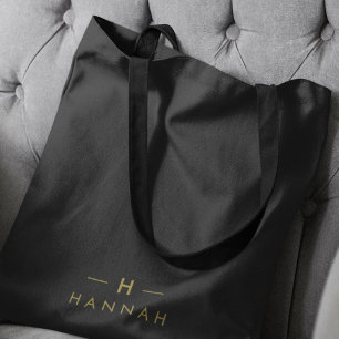 Monogram Zwart Goud Moderne Minimalistische Eleg Tote Bag