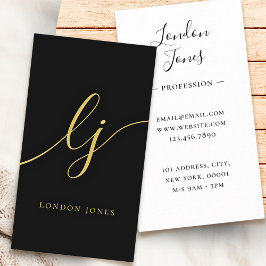 Monogram Zwart Goud Moderne Vrouwelijke Kalligrafi Visitekaartje