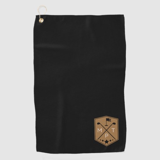 Monogram Zwart Goud Naam Gepersonaliseerd Golfhanddoek (Voorkant)