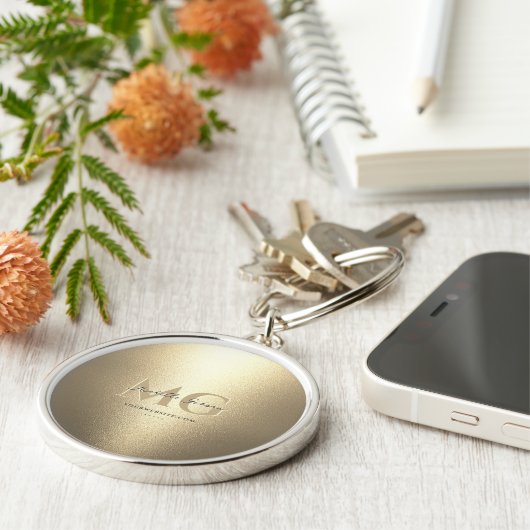 Monogram Zwart Goud Professioneel Elegant Modern Sleutelhanger (Zijkant)